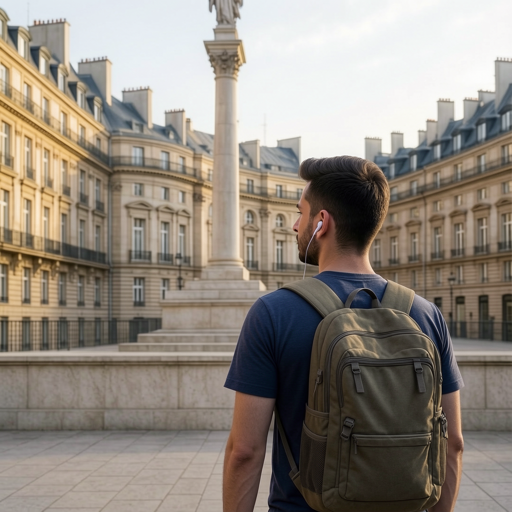 Tourist exploring with headphones